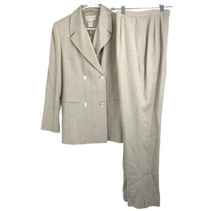 Vintage NWT Casual Corner Beige Wool & Viscose Womens Pant Suit Set Size 8 8467
